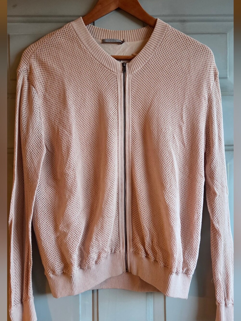 Blush Pink Mesh Bomber Jacket - Front Zip